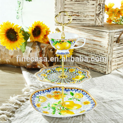 Elegant Style Fine 3 Tier Porcelain Cake Stand of Lemon Fragrance